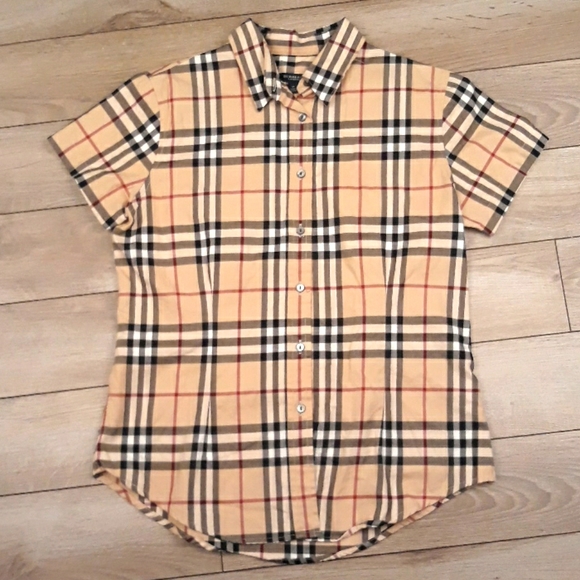 Burberry Tops - BURBERRY LONDON Nova Plaid Tan Top Shirt Medium